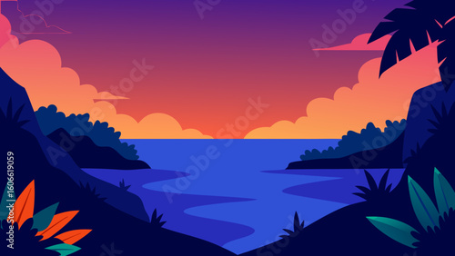 Minimalist vector art scene of a solitary iceberg a serene stark landscape