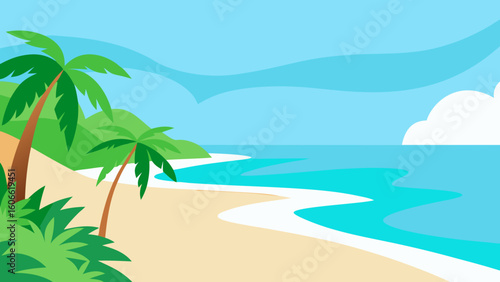 Exquisite tropical beach scene featuring a captivating blended illustration