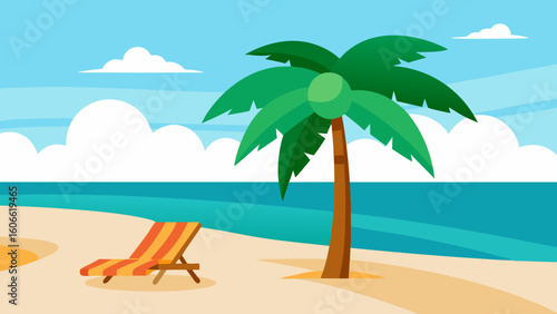 Picturesque tropical beach scene with a beautiful artistic illustration blend
