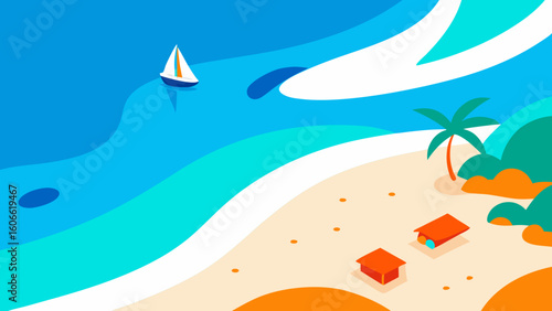 Stunning high aerial view of an idyllic tropical beach scene a panoramic beauty
