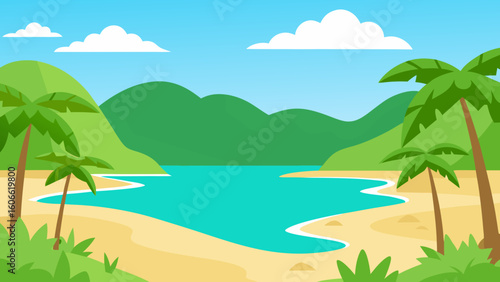 Picturesque Tropical Lagoon Scene Presented as a Beautiful Illustration