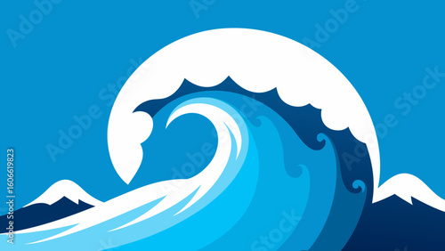 Powerful Vector Illustration of a Massive Tidal Wave in the Ocean