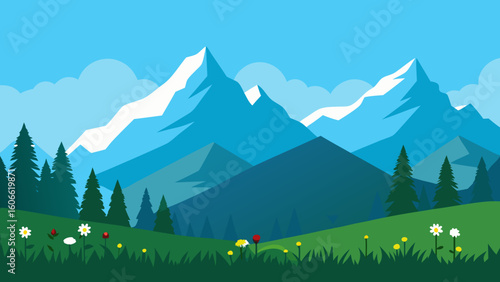 Serene Illustration of a High Altitude Meadow Full of Wildflowers