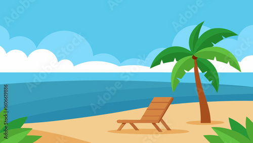 Serene and Inviting Beach Landscape Rendered as a Vibrant 2D Cartoon