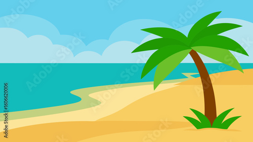 Serene Vector Art Illustration of a Tropical Paradise Beach Scene