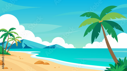 Stunning Tropical Beach Scene Rendered in Vibrant Beautiful Colors