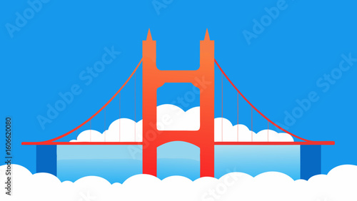 Stylized Illustration of a Bridge Like the Golden Gate Landmark