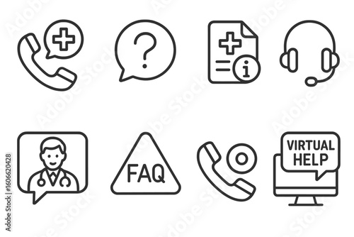 Customer support and medical assistance icons for virtual help services
