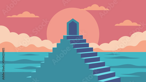 Surreal Scene with a Grand Ornate Staircase Rising into an Unknown Realm