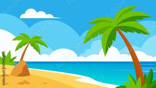 Vibrant 2D Cartoon Art Illustration of a Serene Calm River View