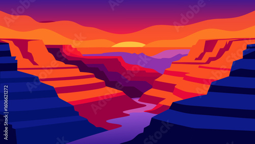 Vibrant Stylized Illustration of the Grand Canyon with Majestic Views
