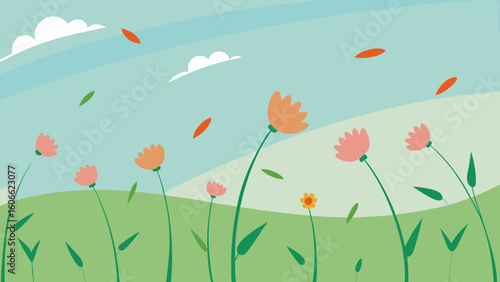 Delight in a vibrant field of wildflowers swaying gently in a warm summer breeze