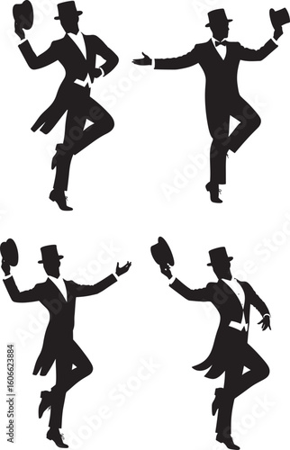 Four dancers in top hats and tails silhouette