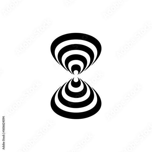 Abstract hourglass made of bold concentric ovals, symbolizing passage of time or loading animation in a futuristic style.

