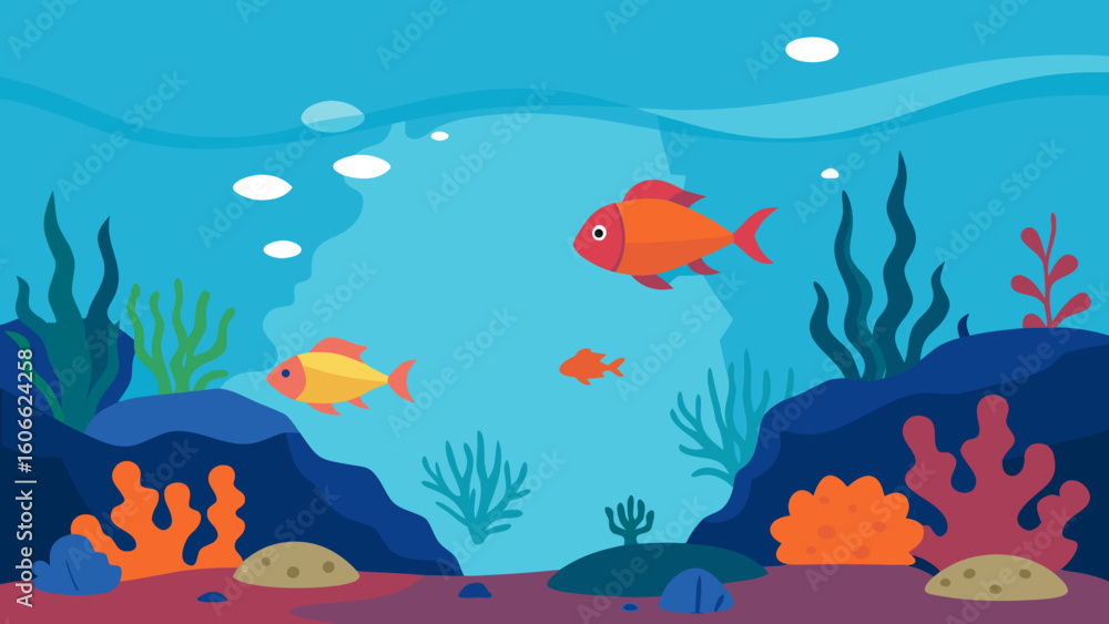 Naklejka premium Vibrant Underwater Scene with Coral Reefs and Colorful Fish