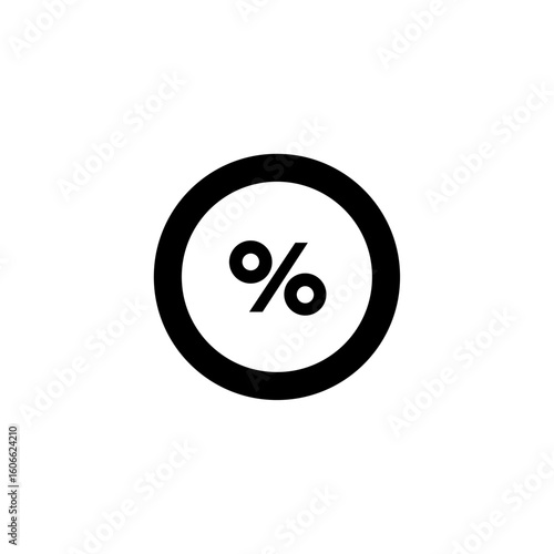 Minimalist black percentage icon inside a circle, representing statistics, finance, interest rates, and numeric data visualization.
