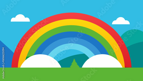 Vibrant Rainbow Arching Over a Beautiful Rain Swept Landscape