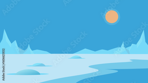 Vast Frozen Tundra Landscape Under a Beautiful Low Lying Sun