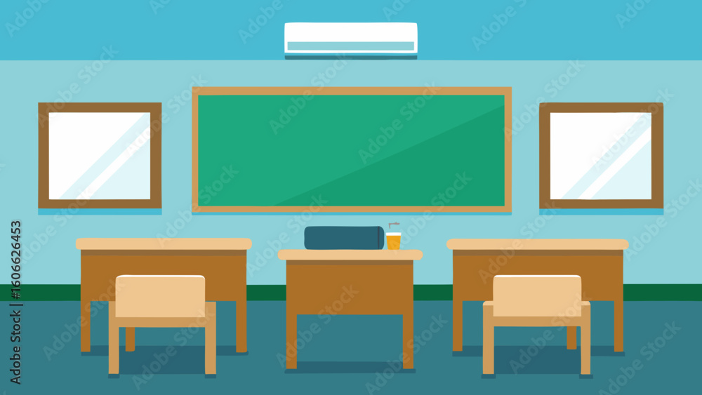 Fototapeta premium Clean Empty Classroom With Whiteboard Desks Educational Setting