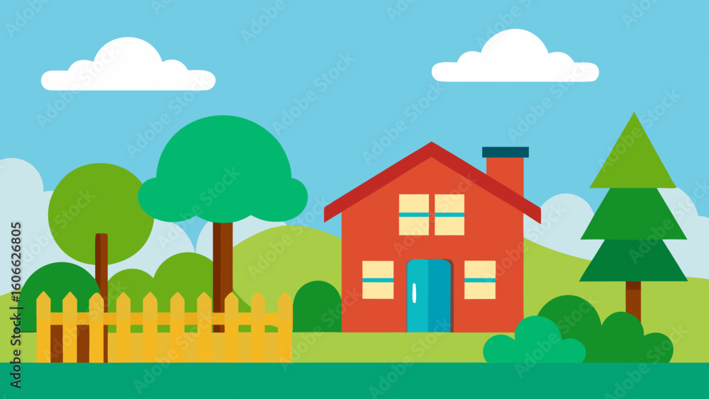 Idyllic Scene With House And Garden Cozy Home Setting Natural Beauty Idyllic Scene With House And Garden Cozy Home Setting Natural Beauty
