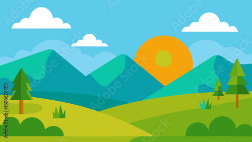 Vibrant Summer Landscape Lush Green Fields Sunny Warm Weather Scene