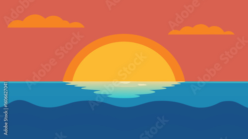 Stunning Beautiful Sunrise Over Ocean Golden Light Serene View
