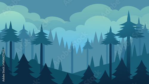 Mysterious Dense Fog Rolling Through Redwood Forest Ethereal Scene