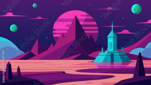 Stunning Digital Illustration Futuristic Landscape Modern Sci Fi Vision