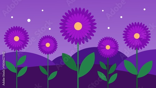 Vibrant Field Asters Purple Flowers Sign Of Autumn Natural Beauty