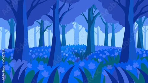 Enchanting Field Bluebells Carpet Blue Under Trees Magical Forest