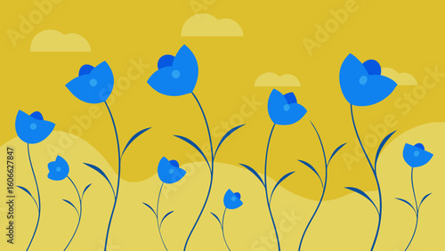 Serene Field Blue Flax Swaying In Wind Natural Tranquil Beauty Scene