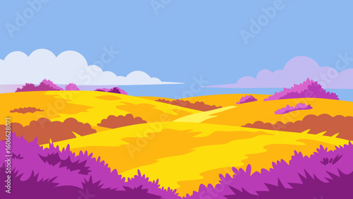 Expansive Heathland Late Summer Covered With Heather Blooming Landscape