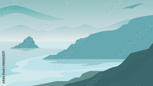 Serene Fog Bound Coastline Waves Appearing Misty Tranquil Ocean Scene