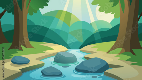 Relax by a sun dappled brook bubbling over smooth rounded stones