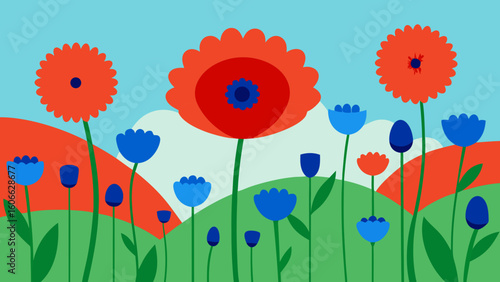 Explore a sun drenched field of poppies and cornflowers a vibrant mix