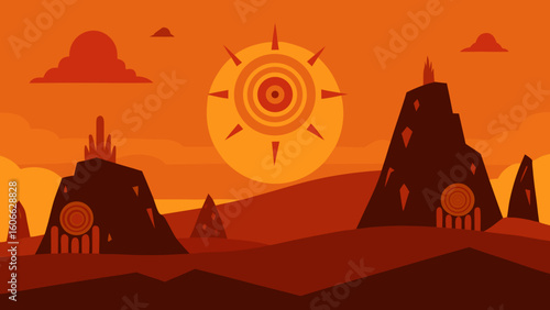 Explore a sun scorched rocky plateau covered in ancient rock art