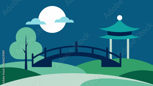 Explore a tranquil manicured Japanese garden with a graceful bridge