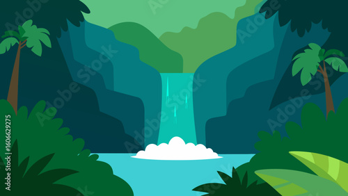 Discover a tranquil secluded waterfall hidden deep within a lush forest