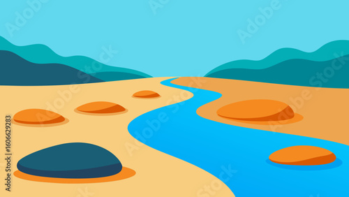 Relax by a tranquil shallow riverbed with clear water flowing gently