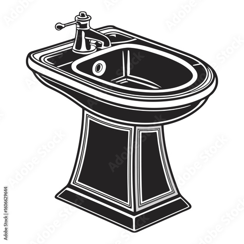 Monochrome Illustration of a Stylish silhouette Bidet with Intricate Details Perfect for Bathroom Design Mockups and Plumbing Advertisements.