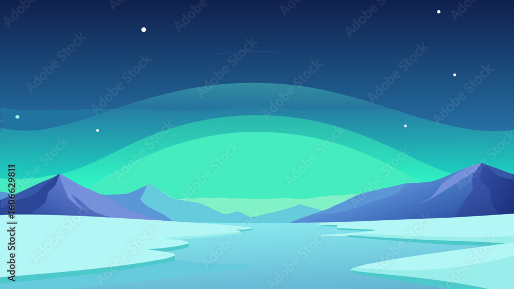 Obraz premium Experience a vast silent snowfield in Lapland under the ethereal aurora
