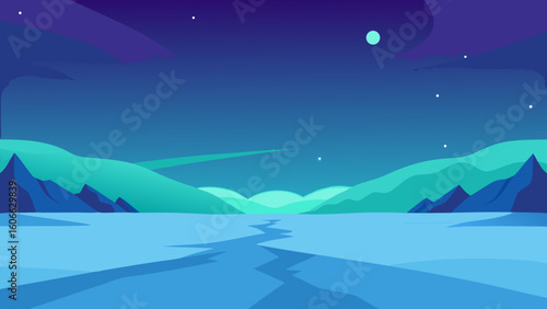 Witness a vast silent snowfield under the ethereal dancing aurora