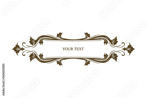 Elegant Brown Floral Frame with Text Box, Ornamental Border Design, Filigree Decoration, Vector Illustration