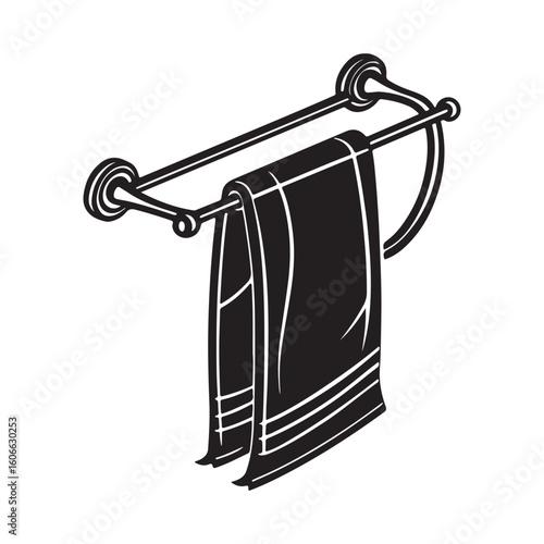 Monochrome silhouette Towel Rack Illustration - Minimalist Design Bathroom Fixture Cleanliness and Organization Home Decor Hanging Towel and Simple Elegance