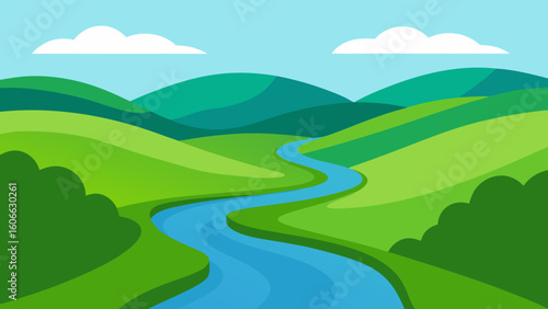 Observe the calm meandering path of a river as it flows peacefully