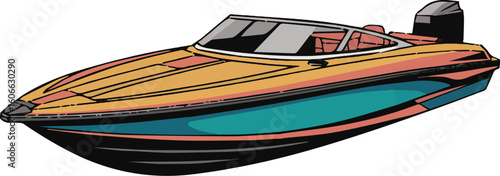 Flat vector icon of speedboat illustration for sticker, logo, book, t-shirt and more print or digital design