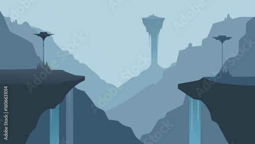 Witness the Misty Ethereal Landscape of Hanging Valleys with Waterfalls