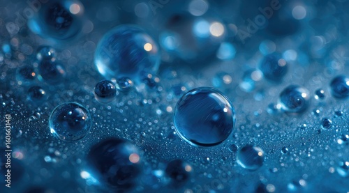 Wallpaper Mural Close-up macro photograph of numerous water droplets on a dark, textured surface.  The droplets vary in size and exhibit high reflectivity, creating a bokeh effect in the background Torontodigital.ca