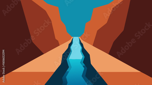 Observe a Deep Narrow Gorge with a Powerful River Carving a Path