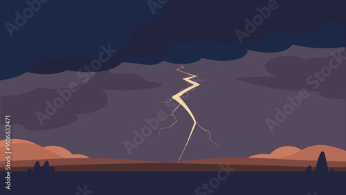 Witness a Dramatic Lightning Lit Sky Over Dark Rolling Hills